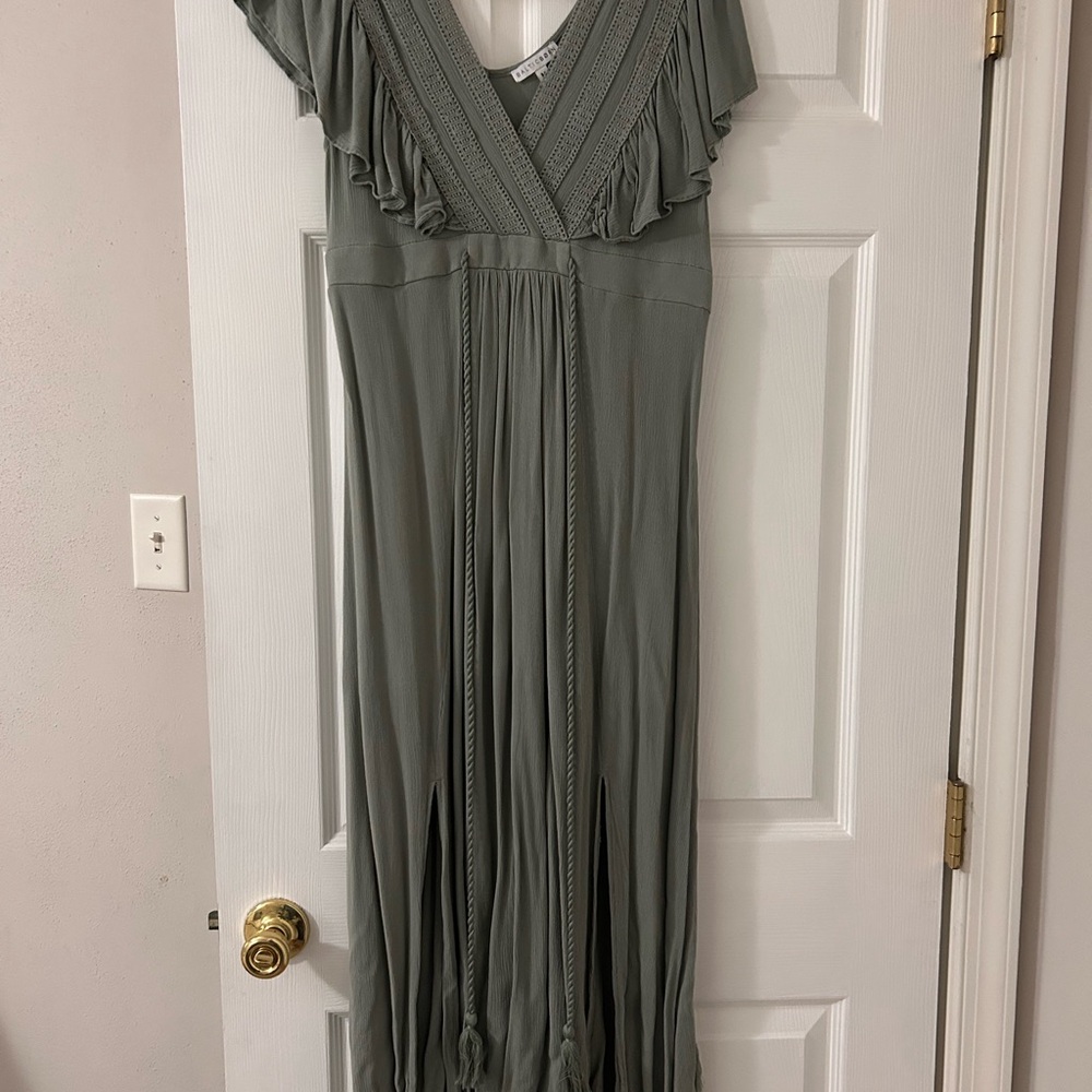 Baltic Born Sage Green Ruffle Trim Maxi Dress